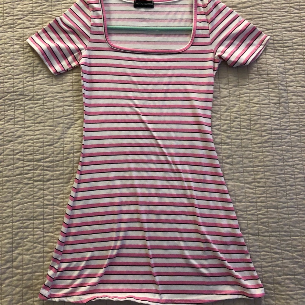 Short pink striped dress from Pretty Little Thing
